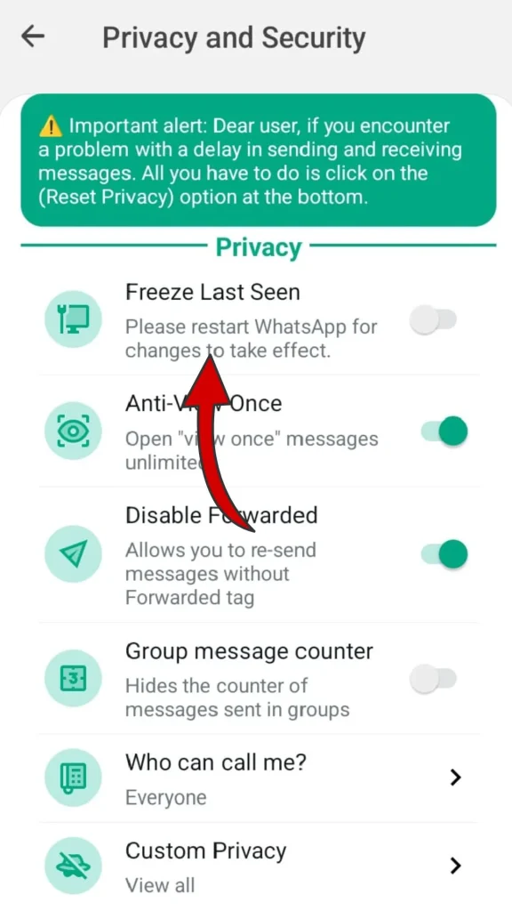 whatsapp plus Congelar Ocultar tu Última vez