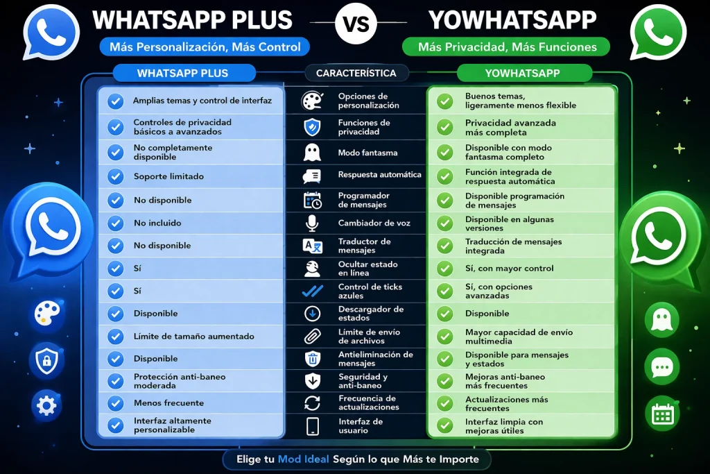 WhatsApp Plus vs YoWhatsApp Diferencias clave